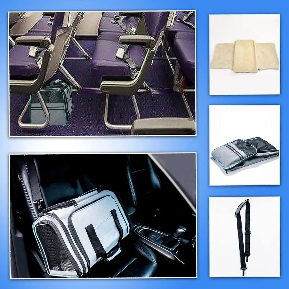 Cat Dog Carrier - Airline Approved Expandable Soft-Sided Pet Carrier with Removable Fleece Pad and Pockets, for Cats/Puppy and S