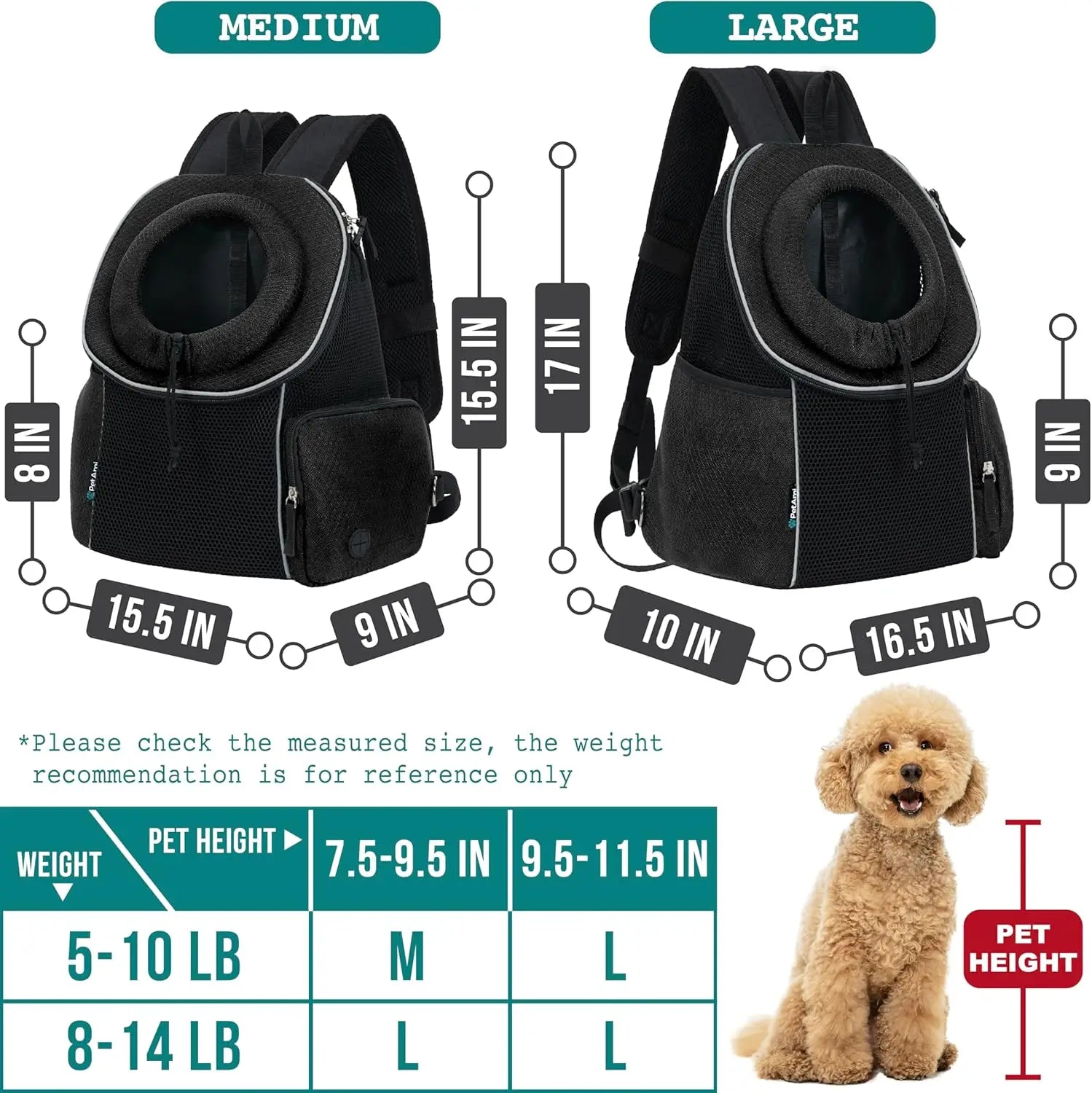 Dog Front Carrier Backpack, Adjustable Ventilated Chest Pack for Small Dogs & Cats, Up to 14 lbs, Black