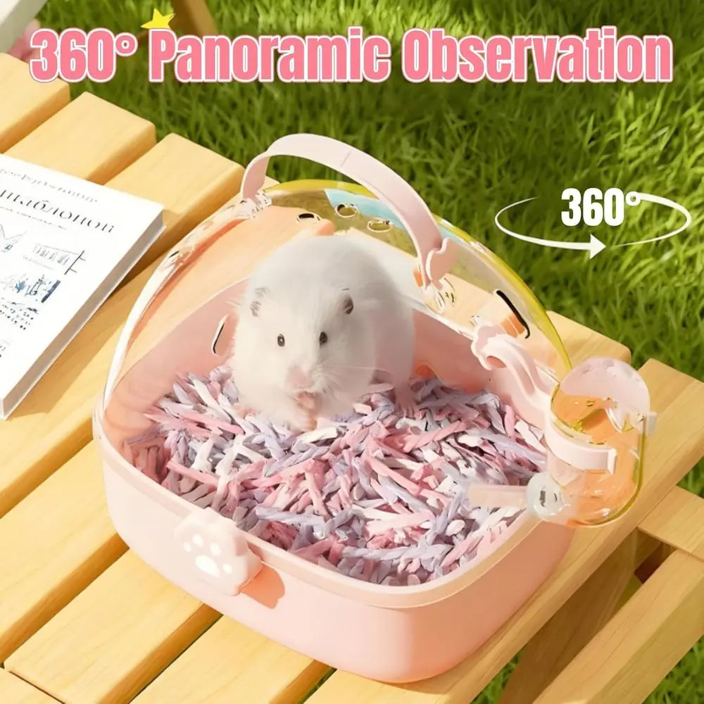 Hamster Carrier Cage, Portable Small Animal Carrier Cage with Water Bottle, Guinea Pig Outgoing Cage Hamster Travel Carry Case f