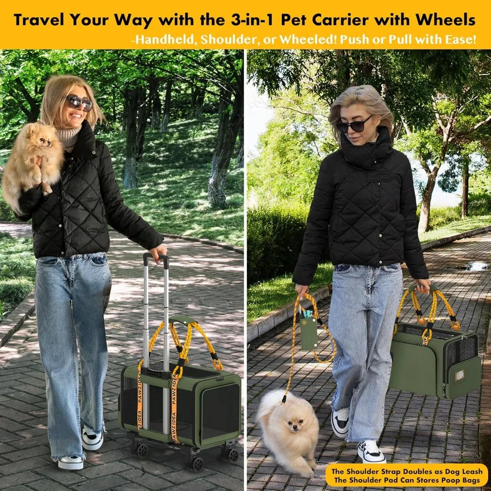 Expandable Pet Carrier with Wheels, 18X11X11 TSA Airline Approved Cat Carrier for 2 Cats Under Seat, Foldable Soft-Side