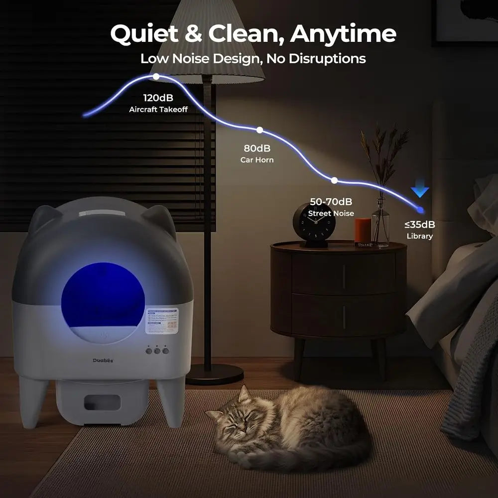 Smart Extra Large Litter Box for Multiple Cats with App Control, Quiet Operation, Safety Sensors, Anti-Track Mat, and Odor Contr