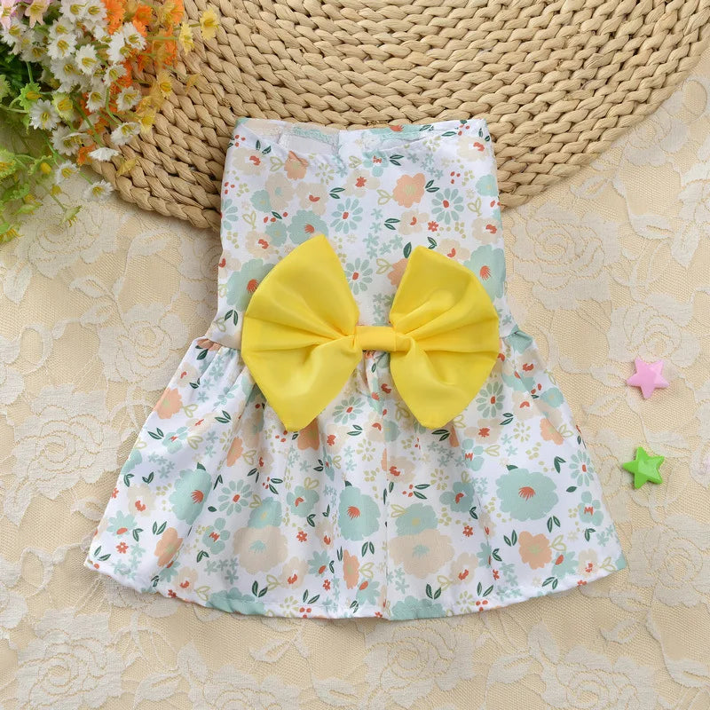 Fashion Cat Puppy Dresses with Bow for Small Dogs Cats Sphynx Chihuahua Fruit Flower Print Pet Clothes ropa para gatos sukienki