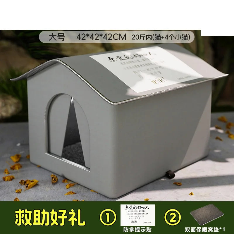 Stray Cat's House Waterproof Outdoor Feral Cats House Enclosed Pet Tent Cold Resistant Pet House Winter Warm for Winter Tent Bed