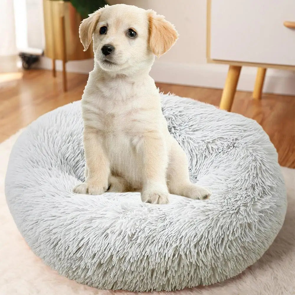 Soft Plush Pet Beds USB Heating Round Dog Bed Donut Round Beds For Small Medium Dogs And Cats Comfortable And Machine Washable