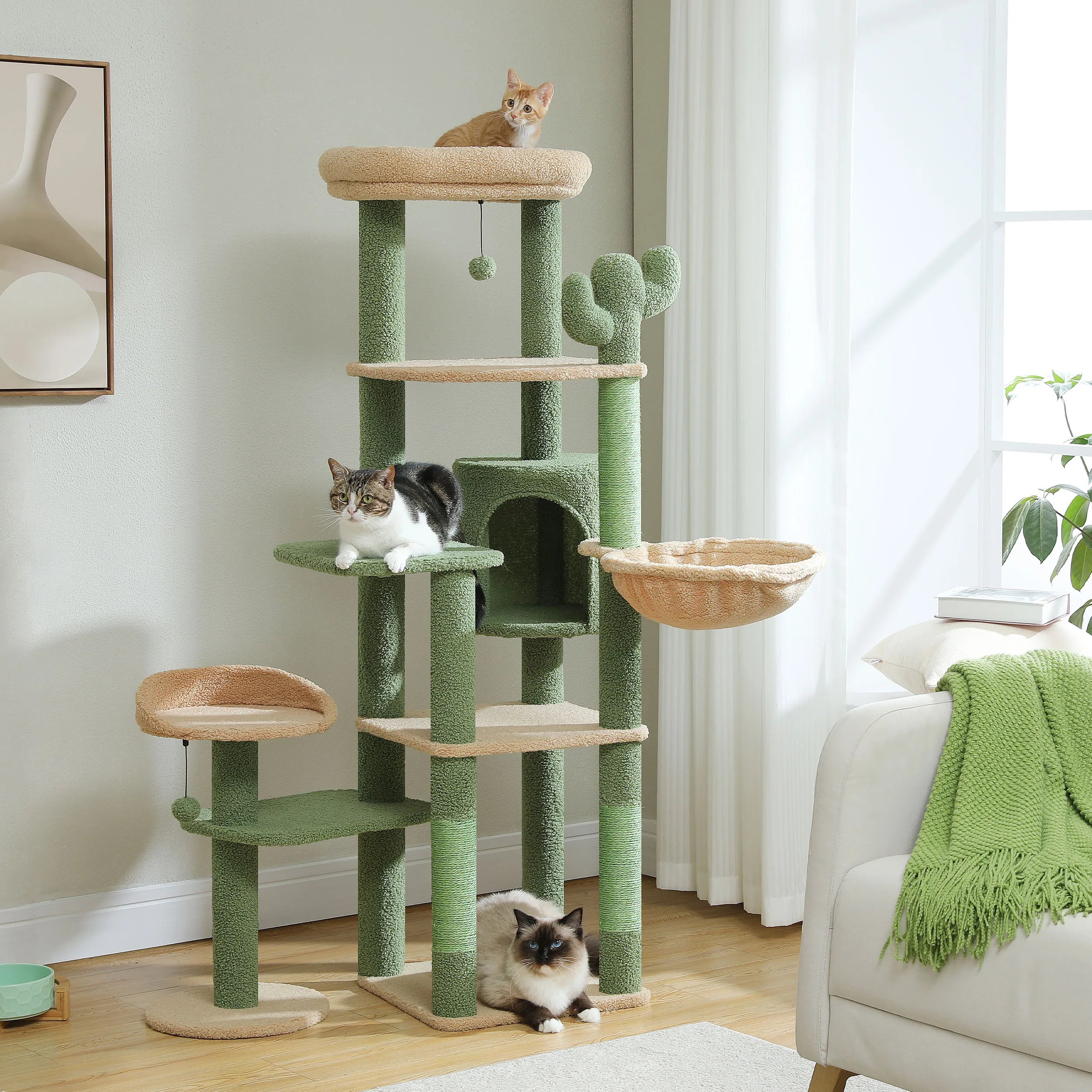 Large Cat Tree for Indoor Large Cats Tall Cat Tower for Fat Cats with Super Big Hammock, Cat Climbing Trees with Scratching Post