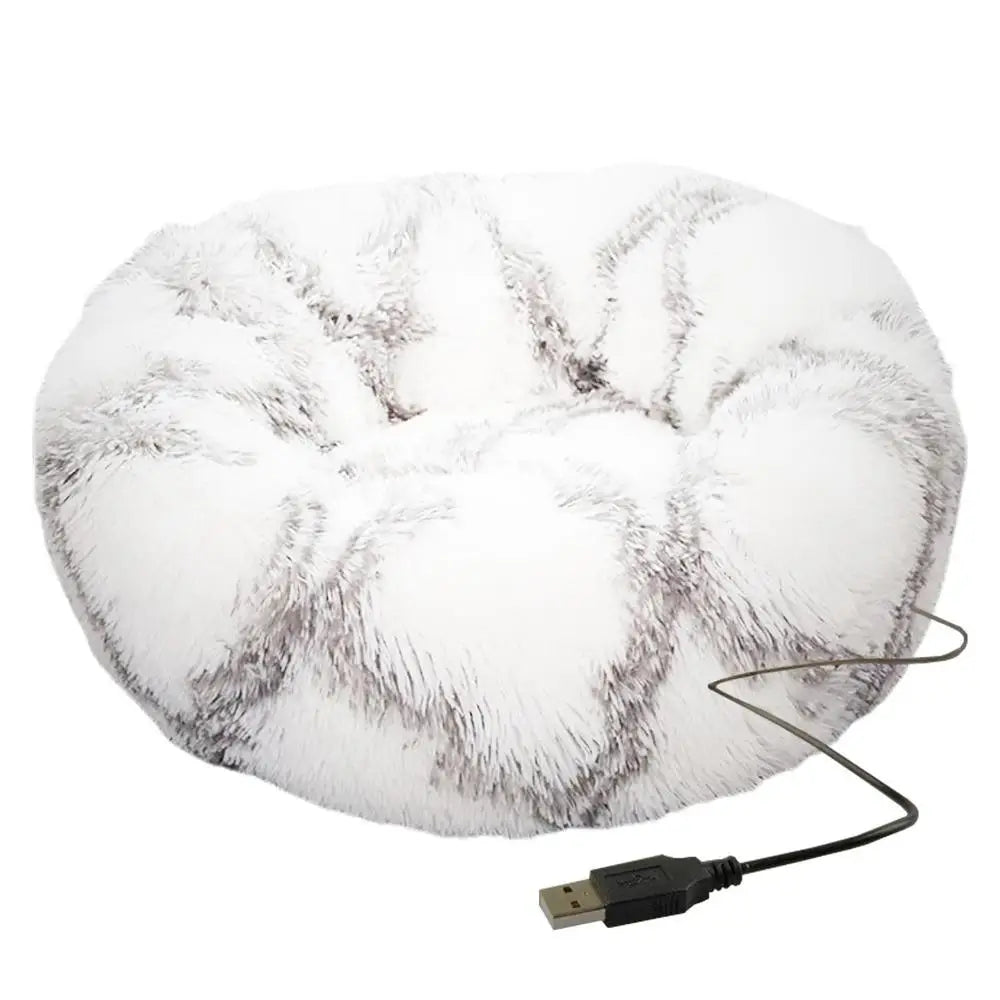 Soft Plush Pet Beds USB Heating Round Dog Bed Donut Round Beds For Small Medium Dogs And Cats Comfortable And Machine Washable