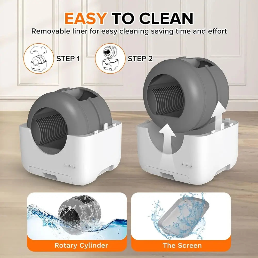Large Capacity Smart Cat Litter Box with App Control, Safety, Trash Bags, Deodorizer & Cleaning Brush