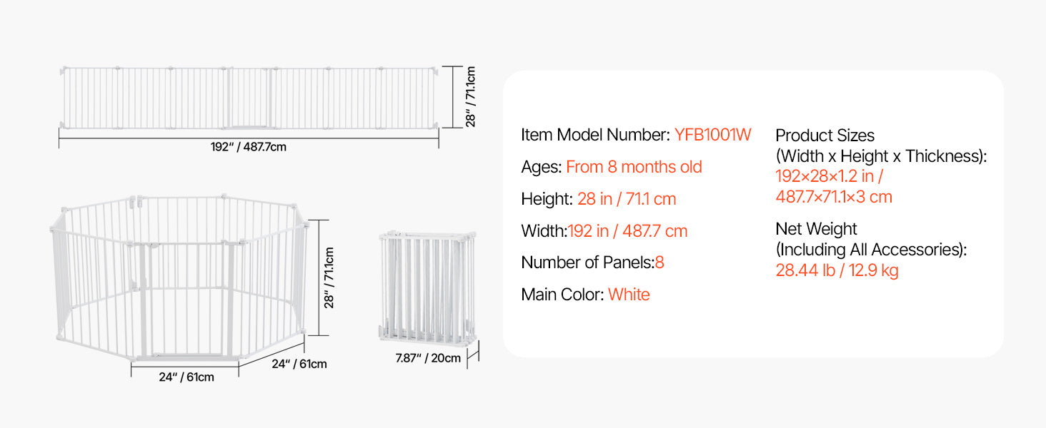 VEVOR Baby Gate 28/30/36 Inches High Dog Gate Easy Step Walk Thru Child Pet Security Pressure Mount Kit Wall Cups Doorways