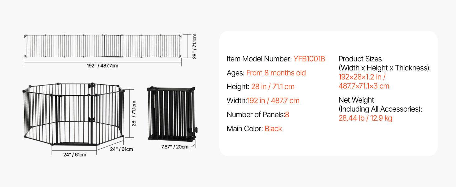 VEVOR Baby Gate 28/30/36 Inches High Dog Gate Easy Step Walk Thru Child Pet Security Pressure Mount Kit Wall Cups Doorways