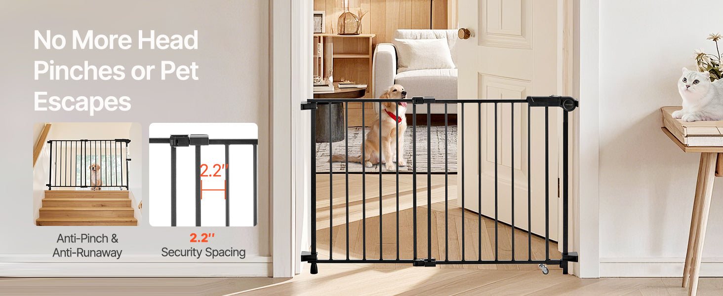 VEVOR Baby Gate 29.5-43 Inches Adjustable Width 28 Inches High Dog Gate No Threshold Bar Easy Step Walk for Child Pet Security