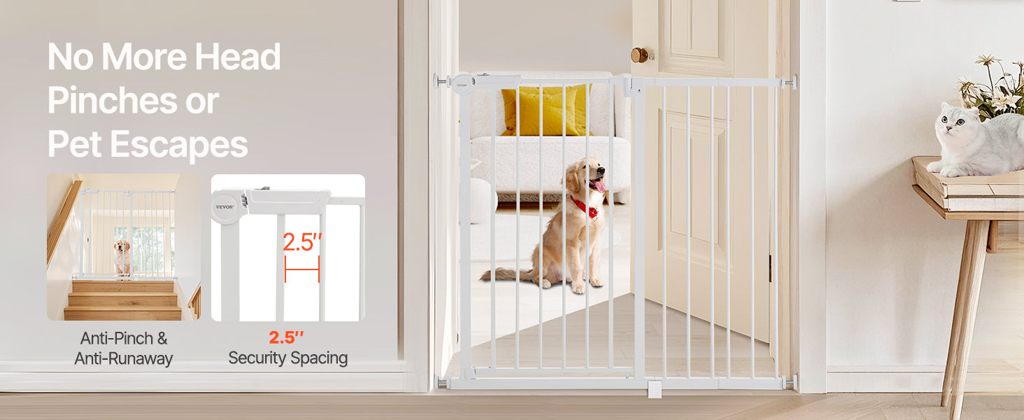 VEVOR Baby Gate 28/30/36 Inches High Dog Gate Easy Step Walk Thru Child Pet Security Pressure Mount Kit Wall Cups Doorways