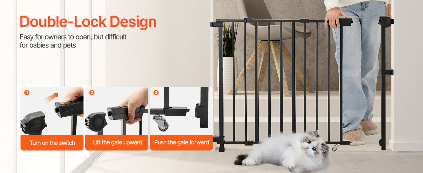 VEVOR Baby Gate 29.5-43 Inches Adjustable Width 28 Inches High Dog Gate No Threshold Bar Easy Step Walk for Child Pet Security