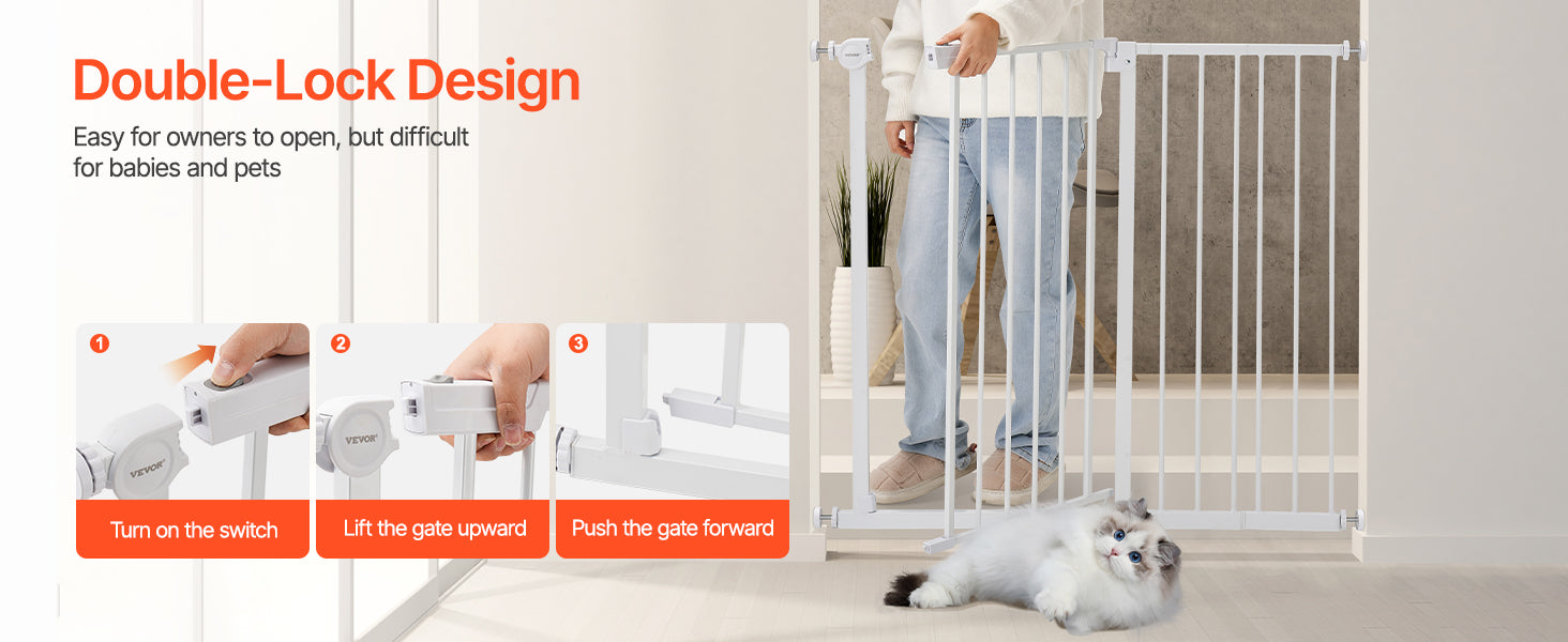 VEVOR Baby Gate 28/30/36 Inches High Dog Gate Easy Step Walk Thru Child Pet Security Pressure Mount Kit Wall Cups Doorways