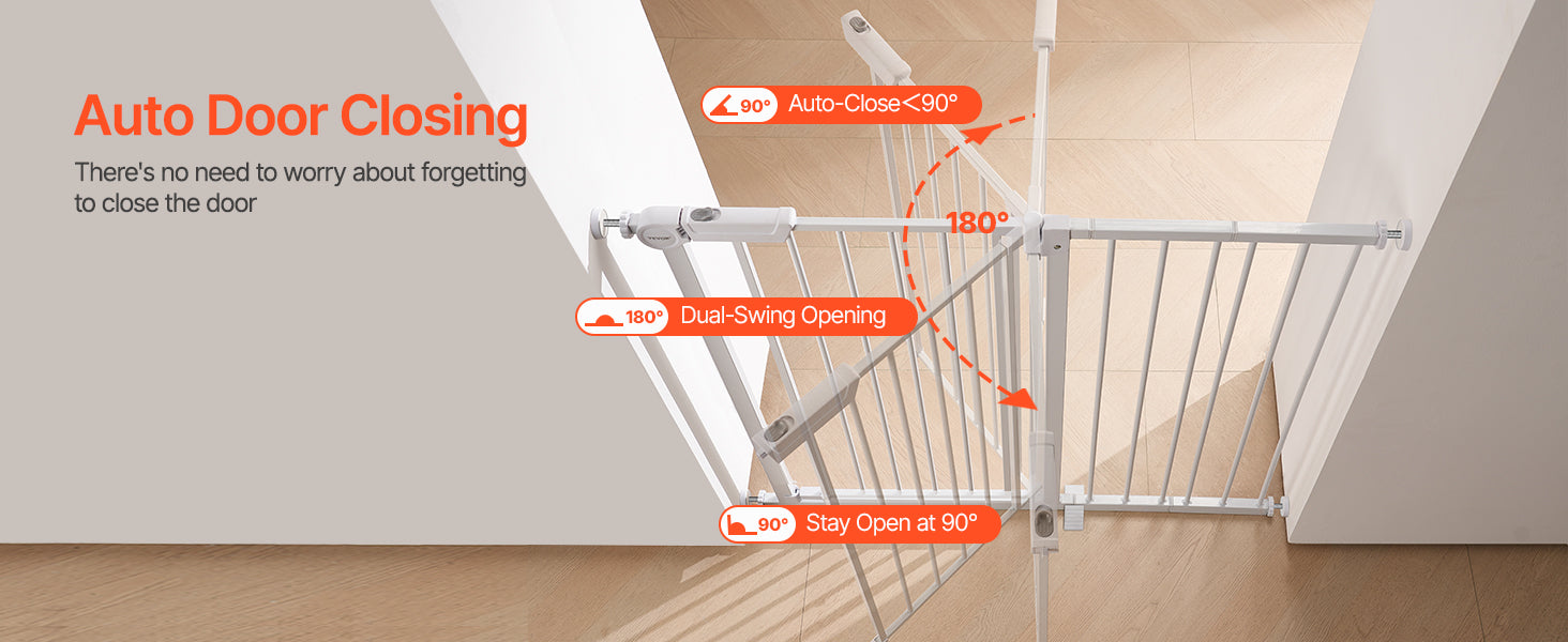 VEVOR Baby Gate 28/30/36 Inches High Dog Gate Easy Step Walk Thru Child Pet Security Pressure Mount Kit Wall Cups Doorways