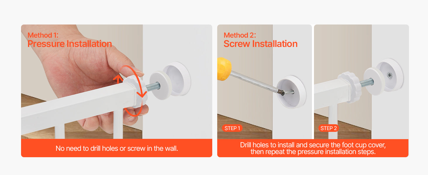 VEVOR Baby Gate 28/30/36 Inches High Dog Gate Easy Step Walk Thru Child Pet Security Pressure Mount Kit Wall Cups Doorways