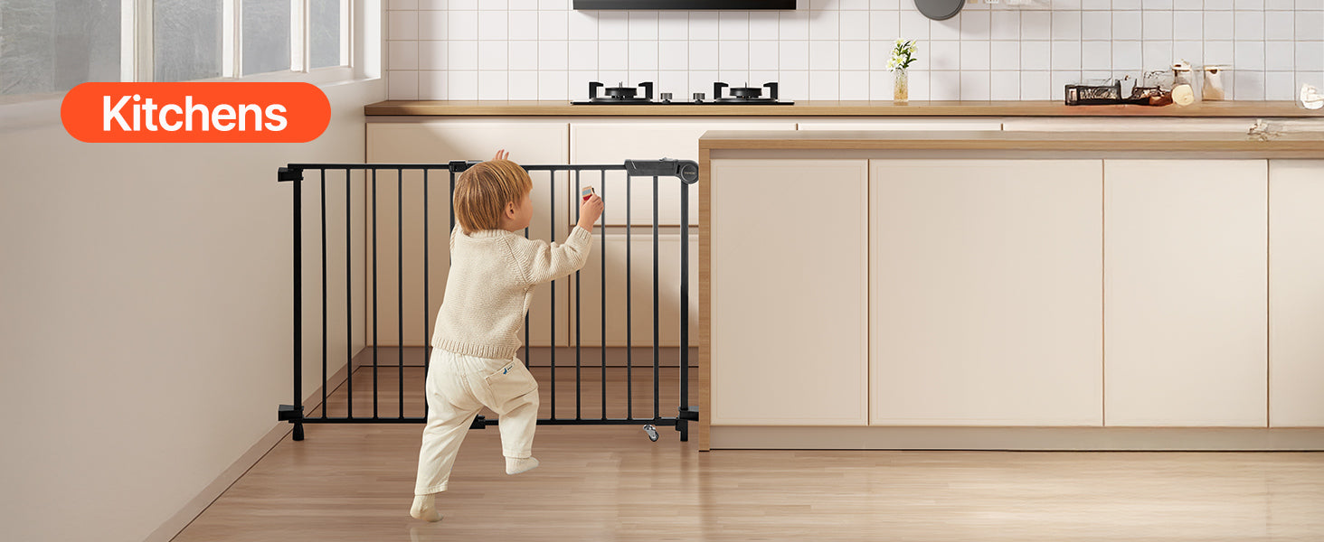 VEVOR Baby Gate 29.5-43 Inches Adjustable Width 28 Inches High Dog Gate No Threshold Bar Easy Step Walk for Child Pet Security