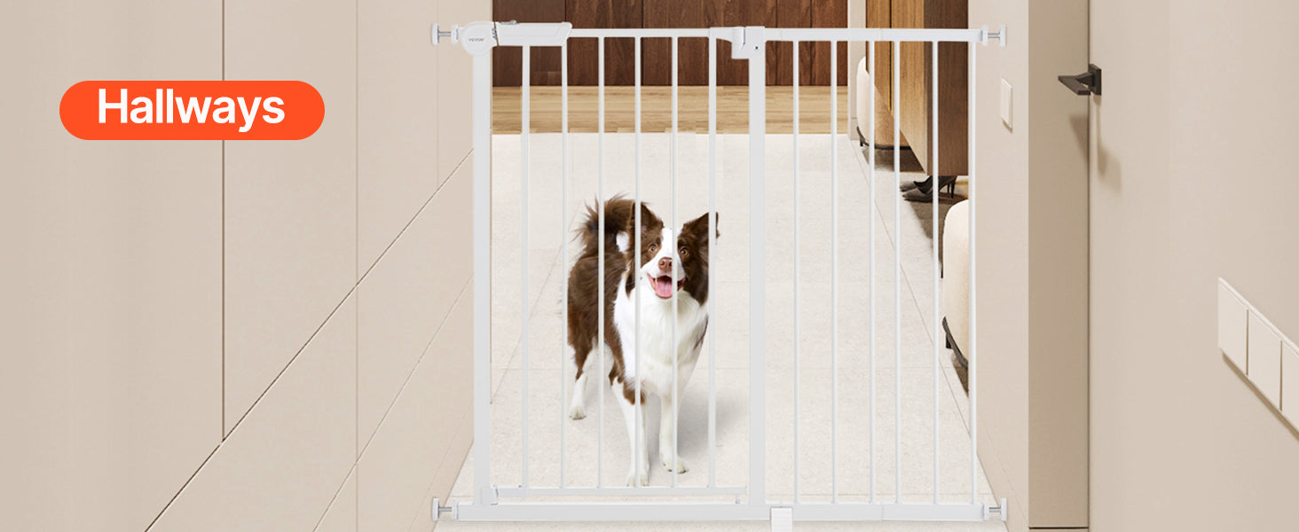 VEVOR Baby Gate 28/30/36 Inches High Dog Gate Easy Step Walk Thru Child Pet Security Pressure Mount Kit Wall Cups Doorways
