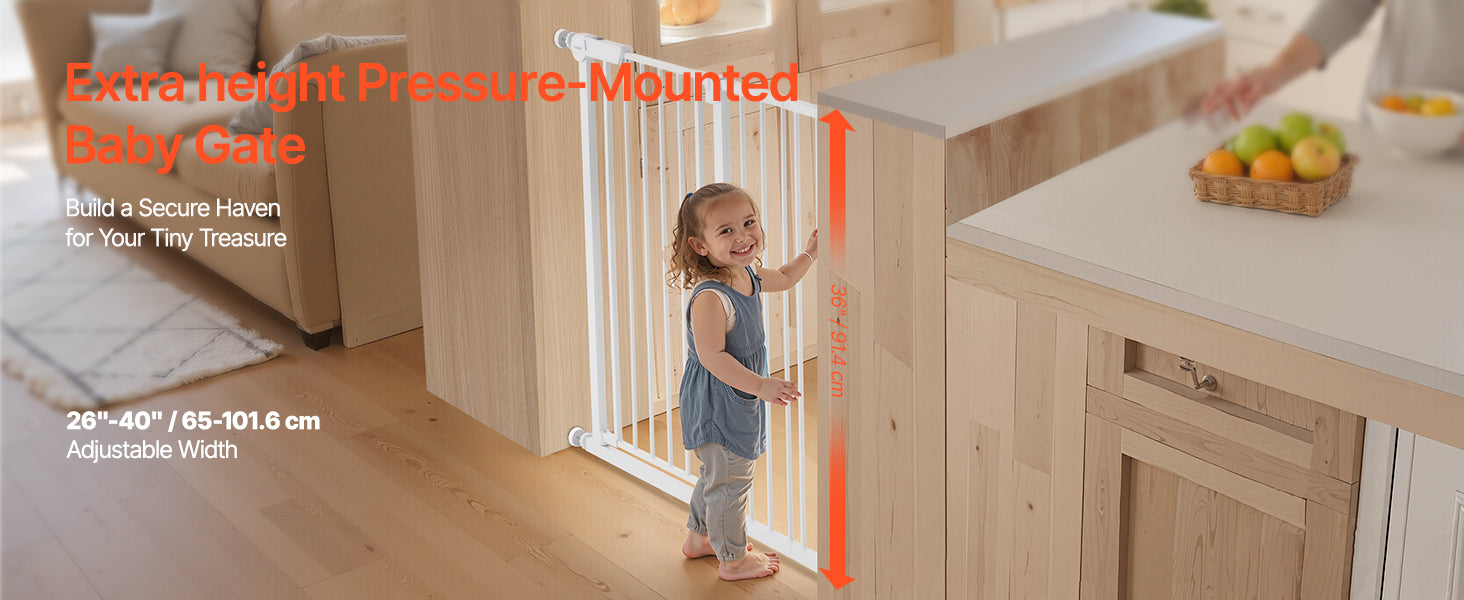 VEVOR Baby Gate 28/30/36 Inches High Dog Gate Easy Step Walk Thru Child Pet Security Pressure Mount Kit Wall Cups Doorways