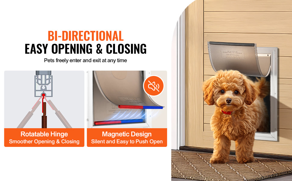 SucceBuy Pet Door Aluminum Frame with Lock and Flap System Weatherproof Doggy Door Easy to Install in Interior or Exterior Doors