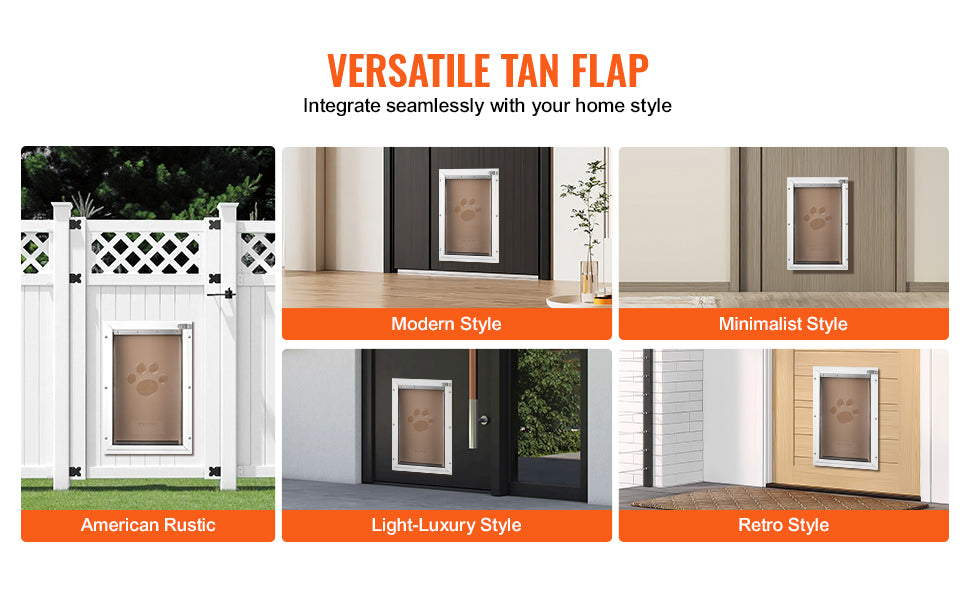 SucceBuy Pet Door Aluminum Frame with Lock and Flap System Weatherproof Doggy Door Easy to Install in Interior or Exterior Doors