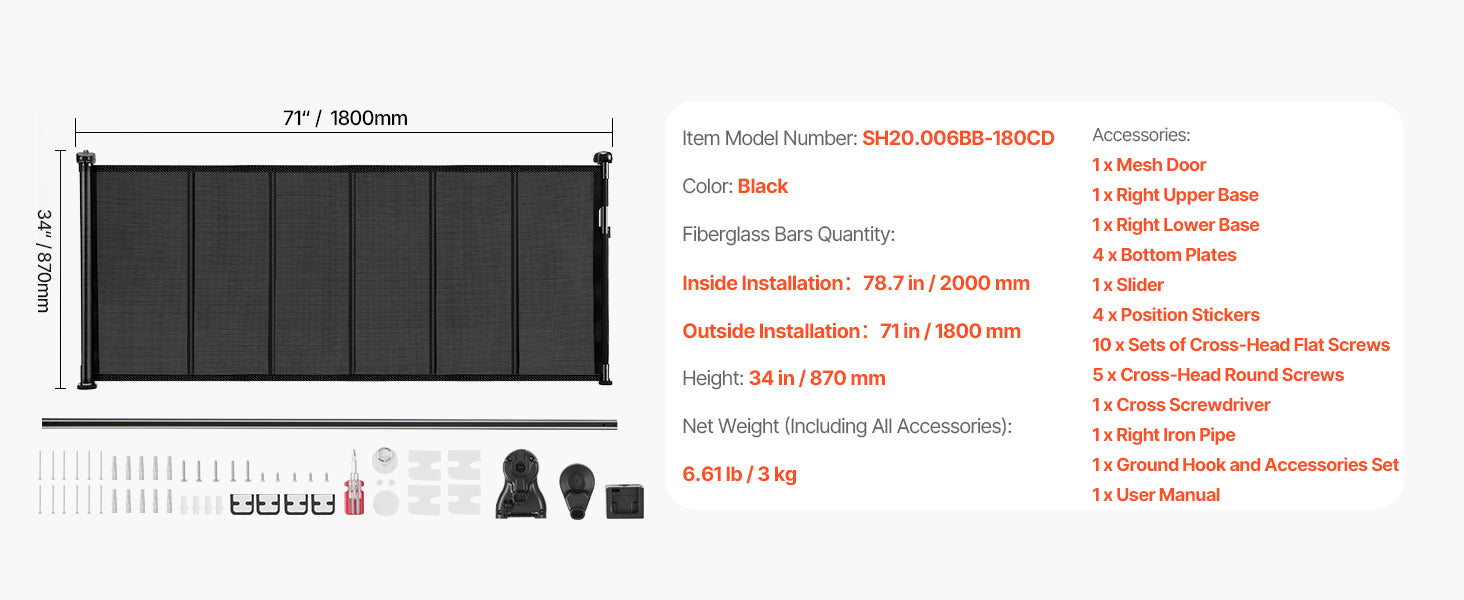SucceBuy 55/71/110in Retractable Baby Gate 34in Tall Extends Wide Retractable Gate for Kids Pets Mesh Material Easy to Install