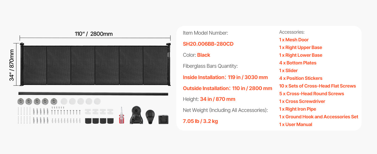 SucceBuy 55/71/110in Retractable Baby Gate 34in Tall Extends Wide Retractable Gate for Kids Pets Mesh Material Easy to Install