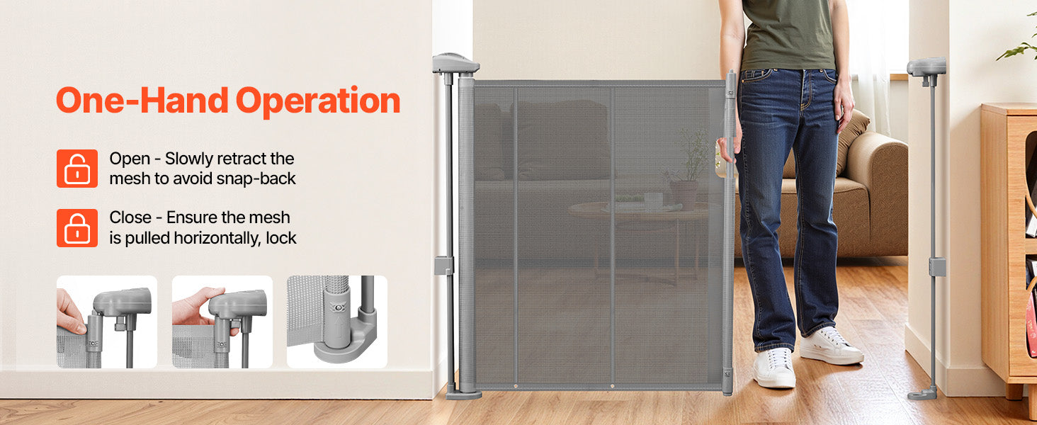 SucceBuy 55/71/110in Retractable Baby Gate 34in Tall Extends Wide Retractable Gate for Kids Pets Mesh Material Easy to Install
